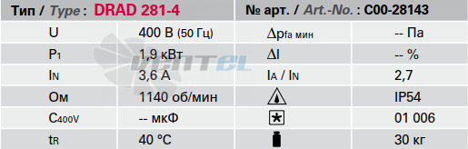 Rosenberg DRAD 281-4 - описание, технические характеристики, графики